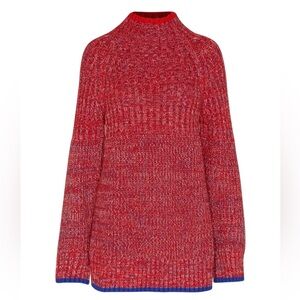 Arket Wool Cotton Blend Mock Neck Knit Sweater Red Blue Women’s Ribbed M